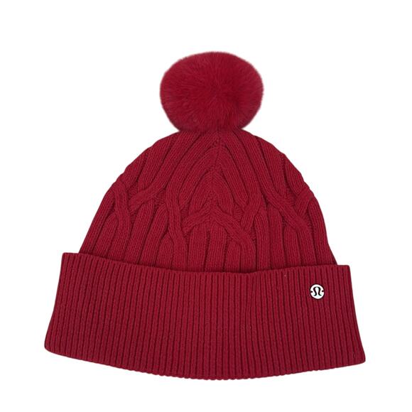 Lululemon Womens Cable-Knit Pom-Pom Beanie Dark Red NWT - Picture 4 of 5